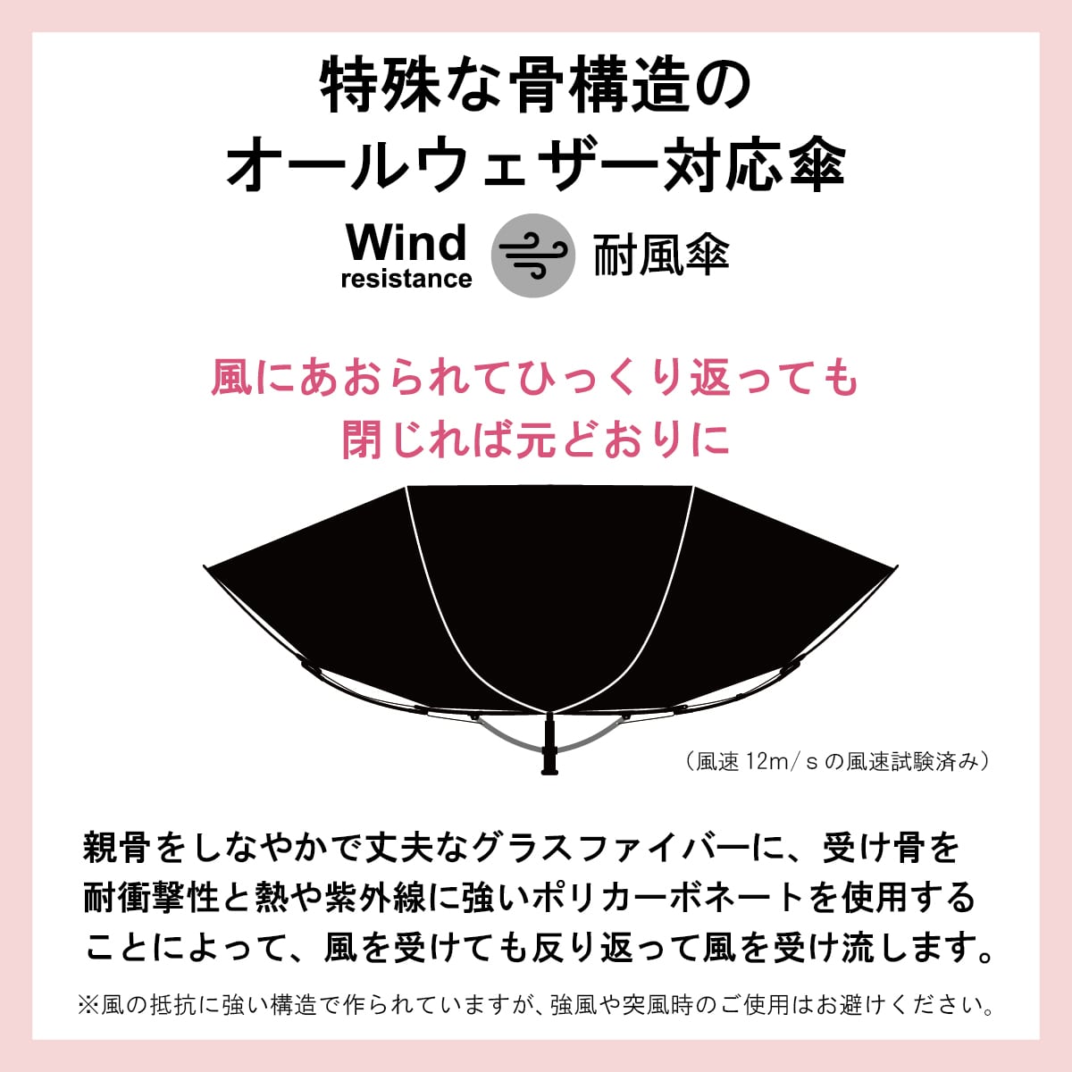 モデロ MODELLO 女性に嬉しいちょっと大きめサイズの風に強い折りたたみ傘　DMLB300 BLACK FREE