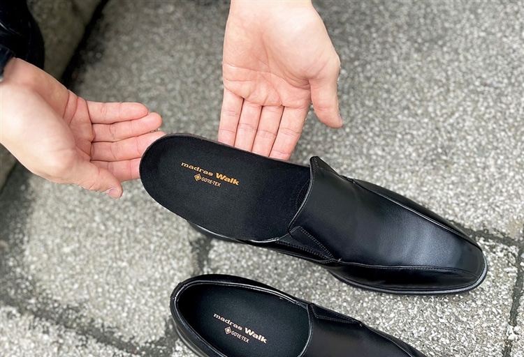 【GORE-TEX】マドラスウォーク madras Walk　フォーマル且つアクティブに。GORE-TEXファブリクス搭載 スワールモカ・スリッポンビジネスシューズ MW7932 中敷き画像 BLACK men's 25.0cm