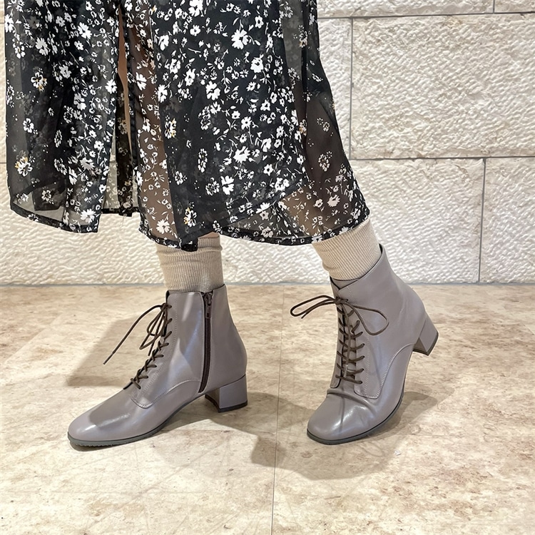 【撥水仕様】MODELLO ソフトレザー レースアップショートブーツ　DML1908 oak womens 23.0cm