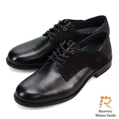 ランバンオンブルー LANVIN en Bleu 「Recovery Shiatsu Insole」搭載で指圧効果により血行を115％促進。　異素材コンビネーション・レースアップシューズ　86331R BLACK/BLACK 25.0