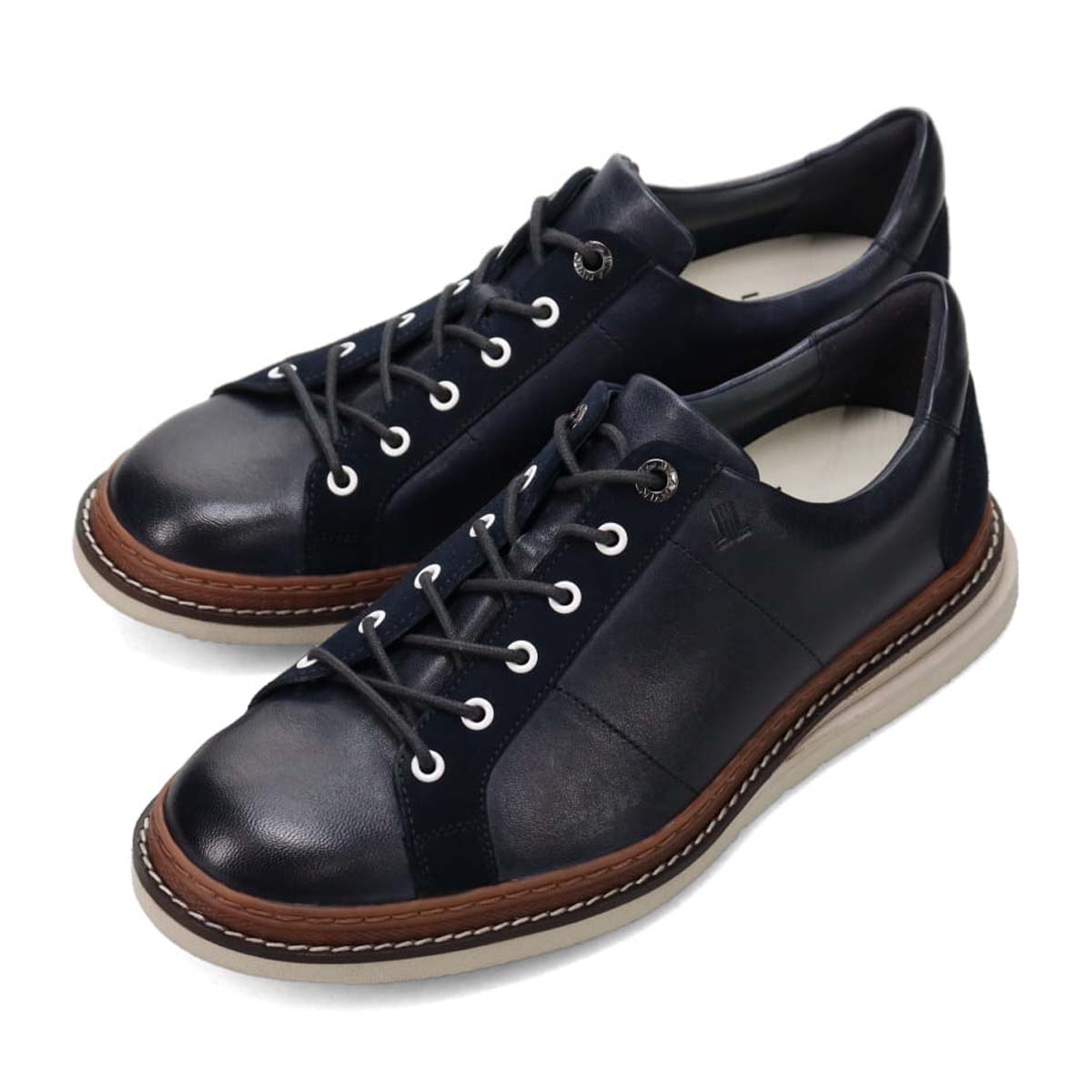 ランバンオンブルー LANVIN en Bleu  レースアップコンビネーションレザースニーカー　86553 D-GRAY 25.0