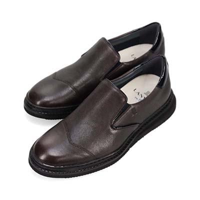 ランバンオンブルー LANVIN en Bleu  異素材MIXアシンメトリーサイドエラスティックスリッポンスニーカー　86554 D-GRAY 25.0