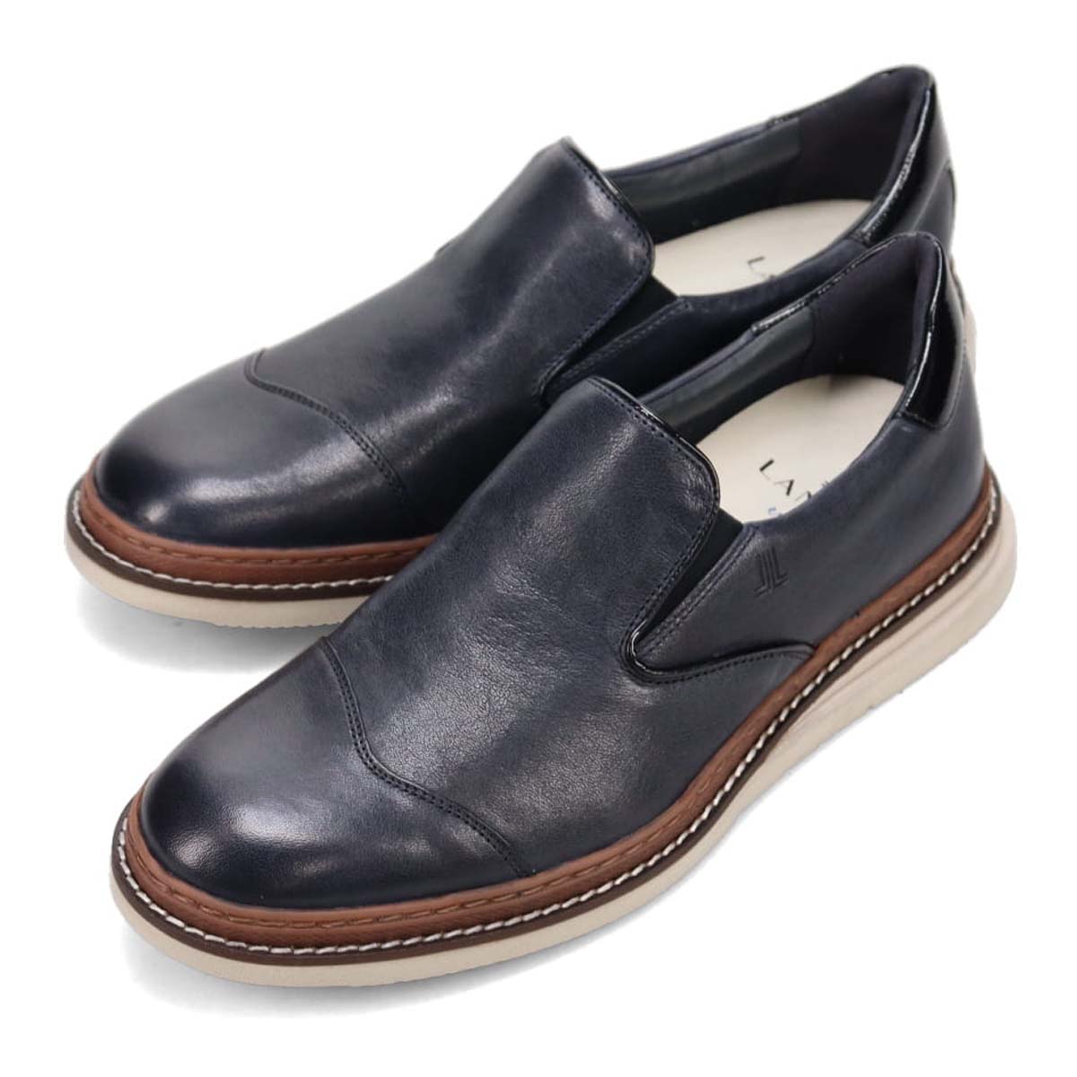 ランバンオンブルー LANVIN en Bleu  異素材MIXアシンメトリーサイドエラスティックスリッポンスニーカー　86554 NAVY 25.0