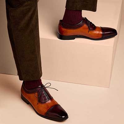 世界初のカバロス加工シリーズモデロ MODELLO 内羽根ストレートチップビジネスシューズ　DM8201 WINE/BROWN 25.0