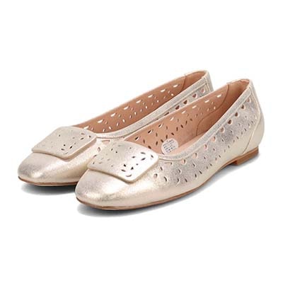 モデロ MODELLO 涼しげなカットワークのバックル付きスクエアバレエシューズ　DML3101 GOLD 23.0