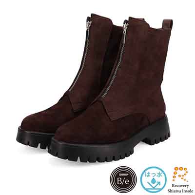 【撥水仕様】モデロ MODELLO 「Recovery Shiatsu Insole」搭載で指圧効果により血行を115％促進。 COVEROSS Bee 5.5cmヒール タンクソールショートブーツ DML5504R D-BROWN-SILKY 23.0