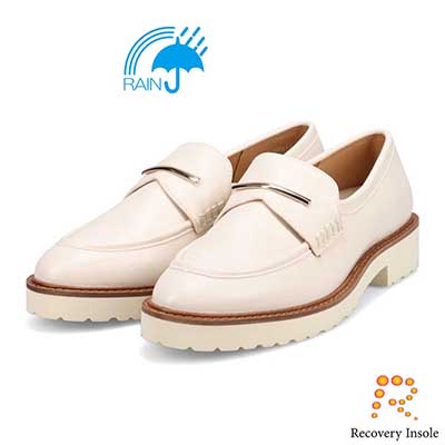 【撥水仕様】モデロ MODELLO 「リカバリーインソール」搭載で指圧効果により血行を115％促進。バー金具付きのRecovery厚底ローファー　DML6061R IVORY 23.0