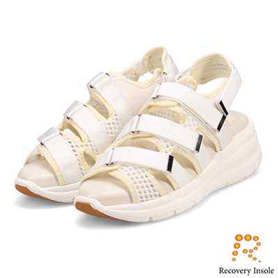 モデロ MODELLO 「リカバリーインソール」搭載で指圧効果により血行を115％促進。Recovery３本ベルトヒールアップスポーツサンダル　DML6063R WHITE 23