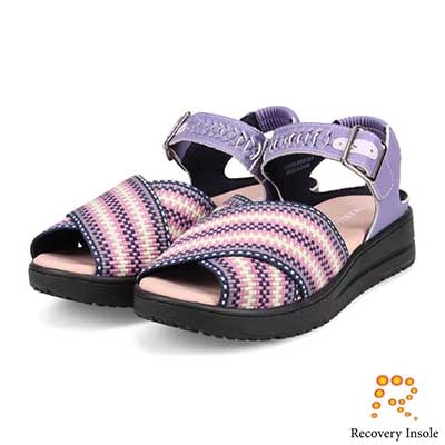 モデロ MODELLO 「リカバリーインソール」搭載で指圧効果により血行を115％促進。Recoveryクロスベルトプラットフォームサンダル　DML6064R PURPLE/C 23