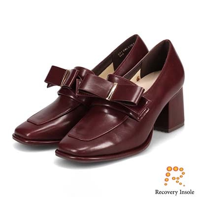 【取り外しリボン仕様】モデロ MODELLO 「リカバリーインソール」搭載で指圧効果により血行を115％促進。Recoveryチャンキーヒールローファー　DML6065R BURGUNDY 23.0
