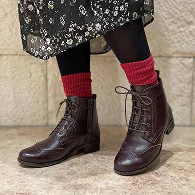 モデロ MODELLO ロングスカートやパンツスタイルにも合う♪レースアップ・ブーツ DML7107 D-BROWN 23.0