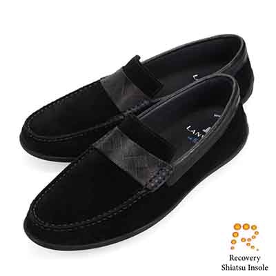 ランバンオンブルー LANVIN en Bleu 「Recovery Shiatsu Insole」搭載で指圧効果により血行をよくする。レザーカジュアルローファー　EB5000XR BLACK-VELOURS 25.0