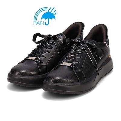 【4cm4時間防水設計】エル スポーツ ELLESPORT スッと履けるクイックフィット　レイン仕様  コートスニーカー　ESP12591 BLACK 23.0