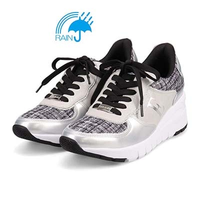 【4cm4時間防水設計】エル スポーツ ELLESPORT スッと履けるクイックフィット　レイン仕様  ニットレースアップスニーカー　ESP12595 GRAY-TX 23.0