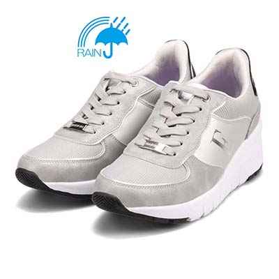 【4cm4時間防水設計】エル スポーツ ELLESPORT スッと履けるクイックフィット　レイン仕様  ニットレースアップスニーカー　ESP12595 SILVER 23.0