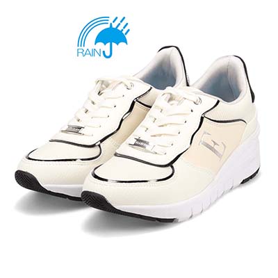 【4cm4時間防水設計】エル スポーツ ELLESPORT スッと履けるクイックフィット　レイン仕様  ニットレースアップスニーカー　ESP12595 WHITE 23.0