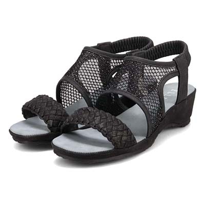 エル スポーツ ELLESPORT メッシュ調ウェッジサンダル　ESP12740 BLACK 23.0