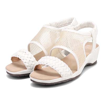 エル スポーツ ELLESPORT メッシュ調ウェッジサンダル　ESP12740 WHITE-METALLIC 23.0