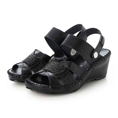 エル スポーツ ELLESPORT　伸びるラフィア2WAYウェッジサンダル BLACK 23.0