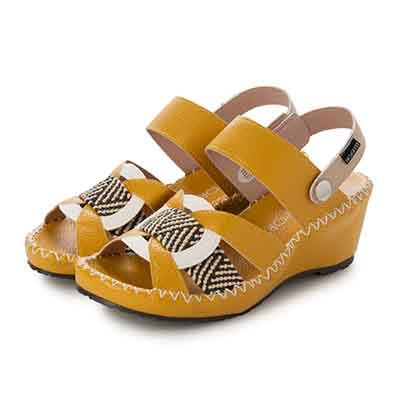 エル スポーツ ELLESPORT　伸びるラフィア2WAYウェッジサンダル YELLOW/BEIGE 23