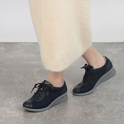 エル スポーツ ELLESPORT レースアップウェッジスニーカー　ESP14707 NAVY-TX 23.0