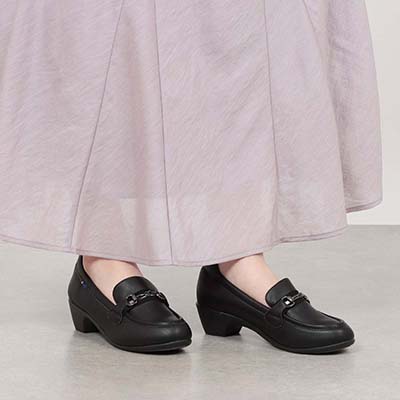 エル スポーツ ELLESPORT  ウェッジヒールで歩きやすい♪足馴染み抜群のソフトストレッチ素材  ビットローファー　ESP14710 BLACK 23.0