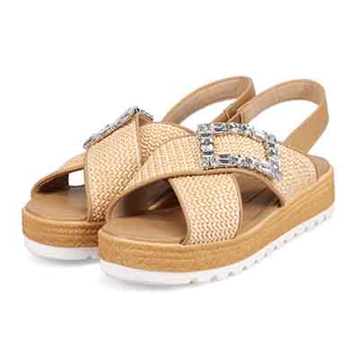 HIROKO KOSHINO 大人可愛いジュート調 グリッターサンダル　HKL1500 BEIGE M　(23.0～23.5)