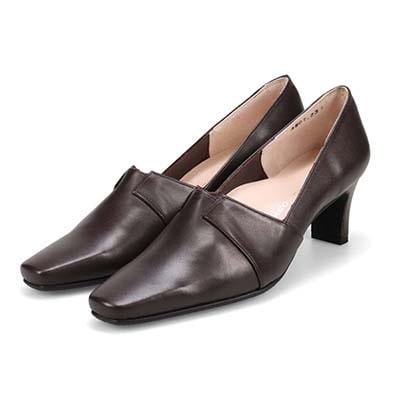 HIROKO KOSHINO ソフトな足あたり サイドのカッティングが綺麗な甲深デザインパンプス HKL4507 D-BROWN 23.0