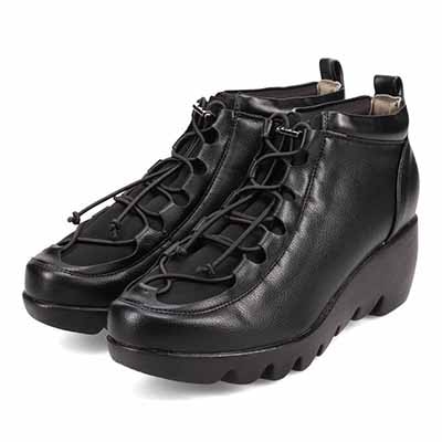 【撥水加工】HIROKO KOSHINO FEMME　ウェーブソール レースアップカジュアルアンクルブーツ　HRL1001 BLACK M　(23.0～23.5)
