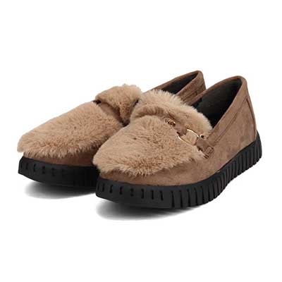 【撥水加工】HIROKO KOSHINO FEMME　モカにファーをあしらったフェミニンテイスト モカシンシューズ　HRL1010 D-OAK M　(23.0～23.5)