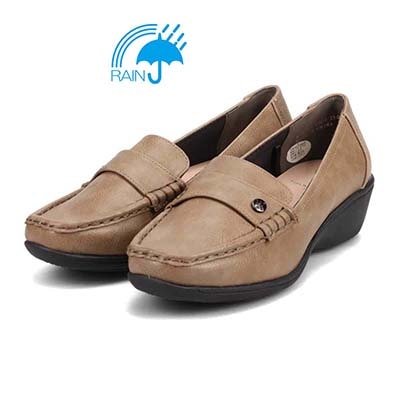 【撥水加工】HIROKO KOSHINO FEMME　超軽量ウエッジソール カジュアルモカシンパンプス　HRL2009 OAK 23.0