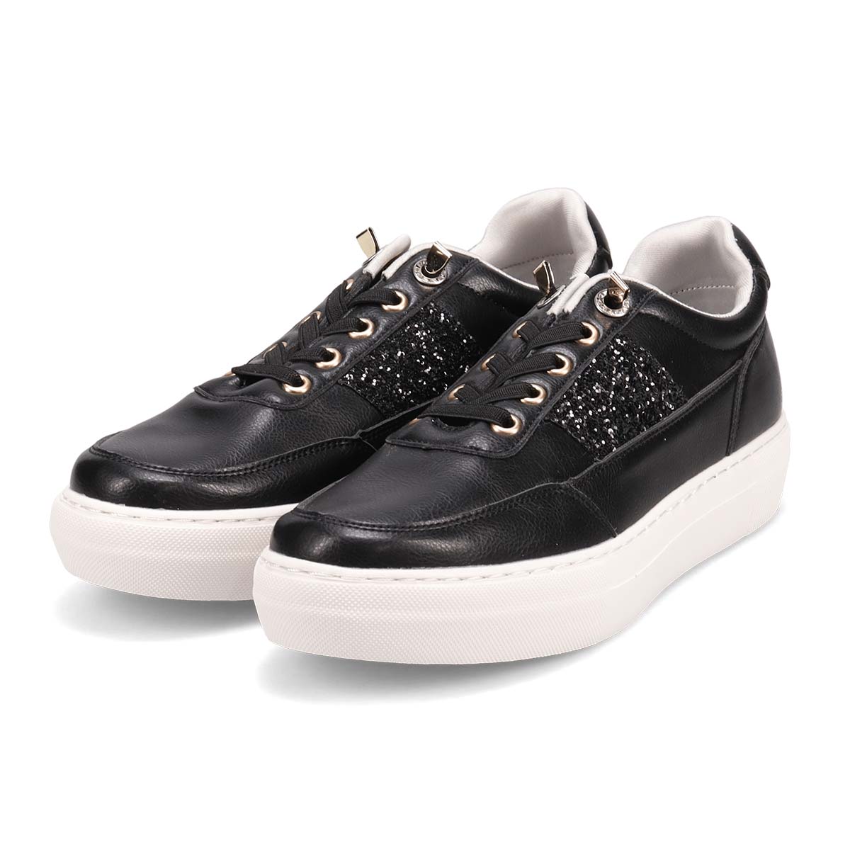 HIROKO KOSHINO FEMME ゴムのシューレースで履きやすい グリッターが華やかなスニーカー　HRL2016 BLACK 23.0