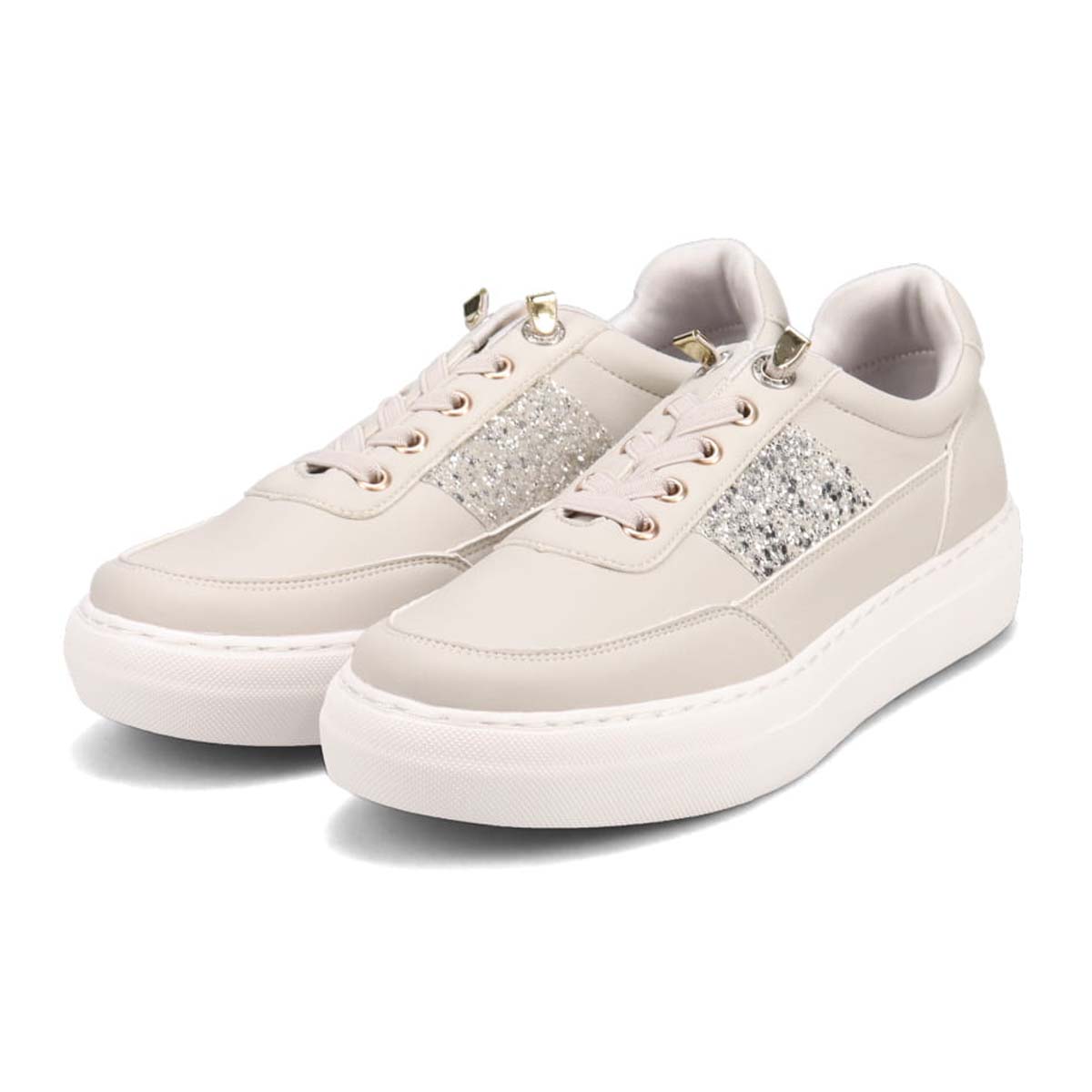 HIROKO KOSHINO FEMME ゴムのシューレースで履きやすい グリッターが華やかなスニーカー　HRL2016 GRAY 23.0