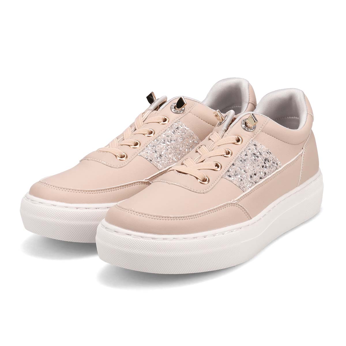 HIROKO KOSHINO FEMME ゴムのシューレースで履きやすい グリッターが華やかなスニーカー　HRL2016 L-PINK 23.0