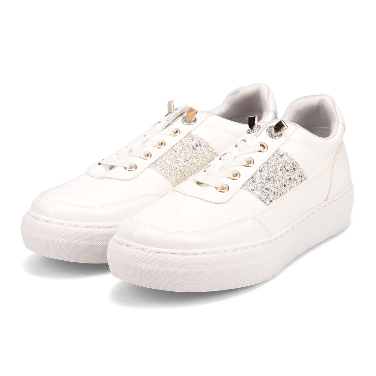 HIROKO KOSHINO FEMME ゴムのシューレースで履きやすい グリッターが華やかなスニーカー　HRL2016 WHITE 23.0