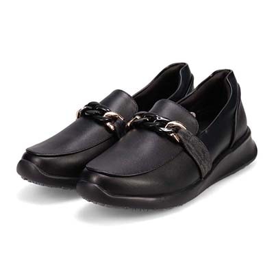 【防滑】HIROKO KOSHINO FEMME　グラスファイバー入り寒冷地用ソールの上品なローファー　HRL2022 BLACK 23.0