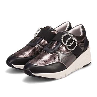 HIROKO KOSHINO FEMME　ラインストーンバックル付き エレガントスニーカー　HRL2025 BLACK/ETHANE 23.0