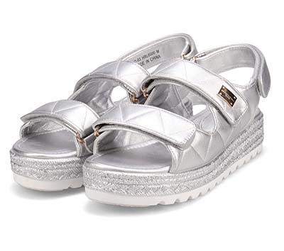 HIROKO KOSHINO FEMME キルティングとジュート風の厚底ソールが大人可愛いサンダル　HRL6000 SILVER M　(23.0～23.5)