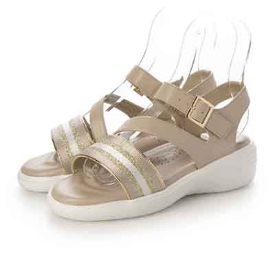 HIROKO KOSHINO FEMME スポーティーを華やかに。キラキラ輝くコードで魅せる大人スポーツサンダル　HRL7001 BEIGE M　(23.0～23.5)
