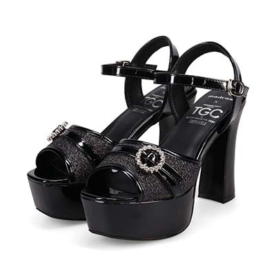 「特別な日は、足元から可愛く！」そんな願いを叶えるマドラス madras TGC in あいち・なごや 2026 出演モデル着用シューズ　厚底グリッターサンダル　MAL7582TGC BLACK M（23.0cm～23.5cm）