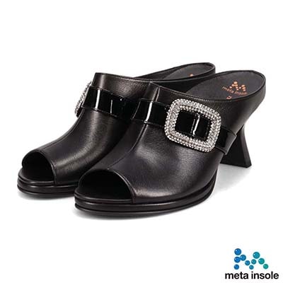 マドラス madras 特許 リカバリーメタインソール搭載  7ｃｍストーム入りビジューミュールサンダル MAL9125SMT BLACK M（23～23.5ｃｍ）