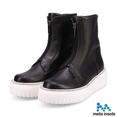 マドラス madras 特許　リカバリーメタインソール搭載  煌めくルーチェがアクセントのフロントジップ厚底ブーツ　MAL9147MT BLACK 23（23.0～23.5cm相当）