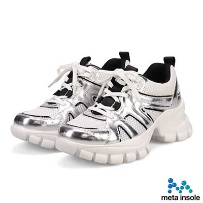 マドラス madras 特許 metaインソール搭載 軽やかなメッシュとレザーのボリューム厚底スニーカー　MAL9156MT SILVER 36（23.0ｃｍ相当）