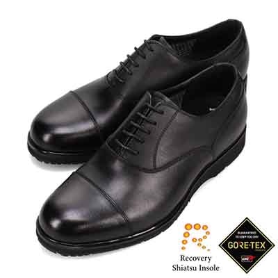 【GORE-TEX】madras Walk「Recovery Shiatsu Insole」搭載　指圧効果により血行をよくする。ゴアテックス搭載   防滑  幅広4E  ラウンド 内羽根ストレートチップドレスカジュアルシューズ　MW7413HR BLACK 25.0