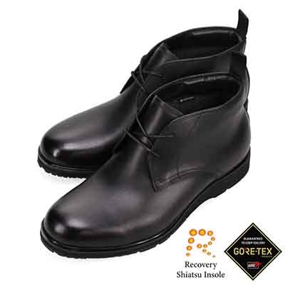 【GORE-TEX×防滑】madras Walk「Recovery Shiatsu Insole」搭載　指圧効果により血行をよくする。ゴアテックス搭載   防滑  幅広4E ラウンド ドレスカジュアルブーツ　MW7414HR BLACK 25.0