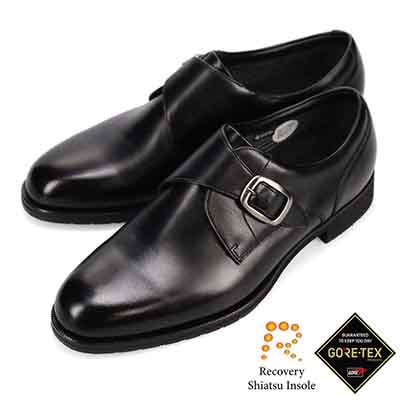 【GORE-TEX】マドラスウォーク madras Walk 「Recovery Shiatsu Insole」搭載で指圧効果により血行を115％促進。 ゴアテックス プレーントゥシングルモンク ビジネスシューズ MW7823R BLACK 25.0