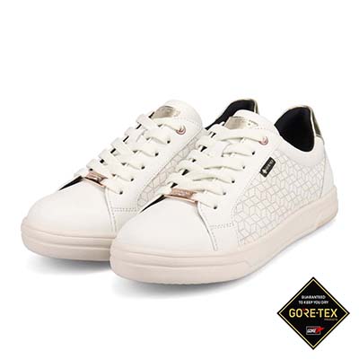 【GORE-TEX】マドラスウォーク madras Walk　幾何学模様レースアップ レザースニーカー  MWL1022C WHITE-METALLIC 23