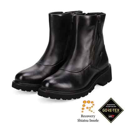 【GORE-TEX】マドラスウォーク madras Walk 「Recovery Shiatsu Insole」搭載　指圧効果により血行をよくする。防滑×防水　4.5cmヒールのタンクソールダブルファスナーブーツ  MWL1049R BLACK 23.0