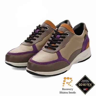 【GORE-TEX】マドラスウォーク madras Walk 「Recovery Shiatsu Insole」搭載で指圧効果により血行をよくする。旅行に最適 ウォーキングレザースニーカー　MWL1204R BEIGE/PURPLE 23.0
