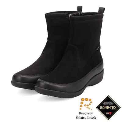 【GORE-TEX】マドラスウォーク madras Walk 「Recovery Shiatsu Insole」搭載　指圧効果により血行をよくする。防水 防滑 3.0cmヒールのシンプルショートブーツ MWL4010R BLACK 23.0